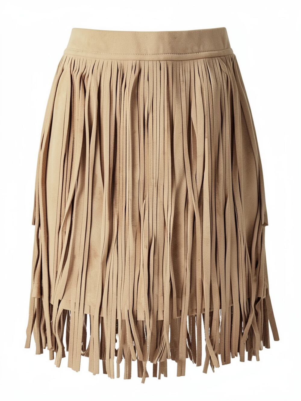 NWT Fornia Faux Suede Fringe Mini Skirt Tan Size M/L Western Boho Festival